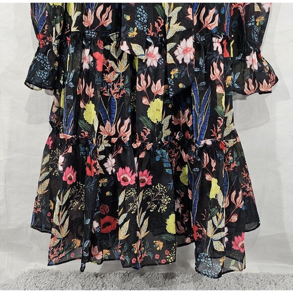 Gracia Womens Tiered Dress Floral Sheer Black Bloomcore Fairy Whimsy Small - Picture 5 of 16